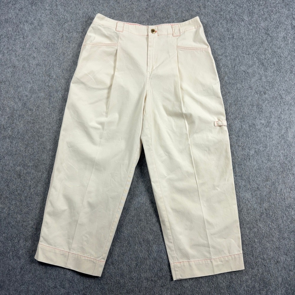 Scotch & Soda Womens Size L Cream Pleated Utility Pants Pink Contrast Stitch